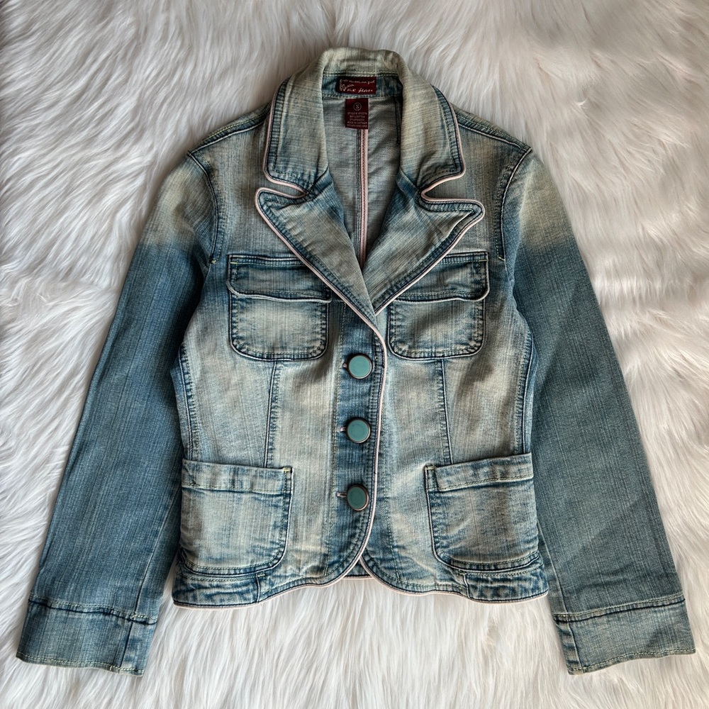 All American Girl Wax Jean Denim Jacket in Light Blue Acid Wash